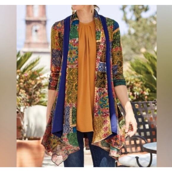 Soft Surroundings Izmir Topper Cardigan Size PS Patchwork Art Flowy Draped Boho - Picture 1 of 13